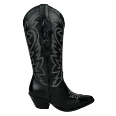 Bota Texana Feminina Vimar Bico Fino Couro Preto C/ Bordado Sola CPLAC-V002 - R. 10230