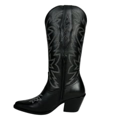 Bota Texana Feminina Vimar Bico Fino Couro Preto C/ Bordado Sola CPLAC-V002 - R. 10230