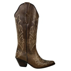 Bota Texana Feminina Vimar Bico Fino Fóssil Castanho Com Bordado Sola CPLAC Croco VR-25-V001 REF: 10225