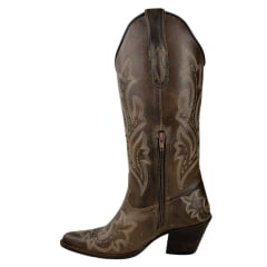 Bota Texana Feminina Vimar Bico Fino Fóssil Castanho Com Bordado Sola CPLAC Croco VR-25-V001 REF: 10225