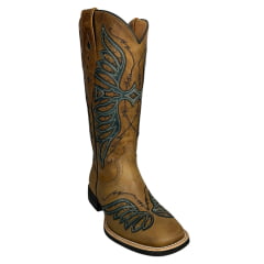 Bota Texana Feminina Vimar Bico Quadrado Couro Fóssil C/ Bordado Sola VTS-V013 F2 - R. 13234