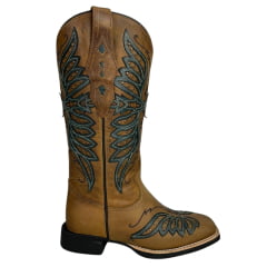 Bota Texana Feminina Vimar Bico Quadrado Couro Fóssil C/ Bordado Sola VTS-V013 F2 - R. 13234