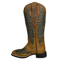 Bota Texana Feminina Vimar Bico Quadrado Couro Fóssil C/ Bordado Sola VTS-V013 F2 - R. 13234