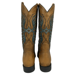 Bota Texana Feminina Vimar Bico Quadrado Couro Fóssil C/ Bordado Sola VTS-V013 F2 - R. 13234