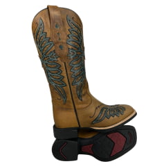 Bota Texana Feminina Vimar Bico Quadrado Couro Fóssil C/ Bordado Sola VTS-V013 F2 - R. 13234