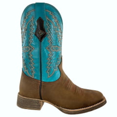 Bota Texana Feminina Vimar Couro Fóssil Turquesa Sola Magnum Ref: 13238