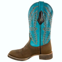 Bota Texana Feminina Vimar Couro Fóssil Turquesa Sola Magnum Ref: 13238