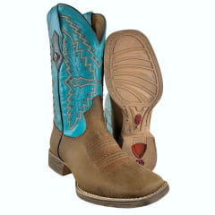 Bota Texana Feminina Vimar Couro Fóssil Turquesa Sola Magnum Ref: 13238