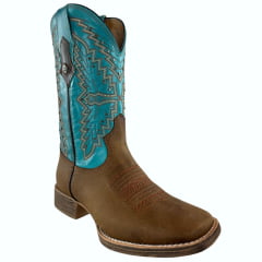 Bota Texana Feminina Vimar Couro Fóssil Turquesa Sola Magnum Ref: 13238