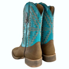Bota Texana Feminina Vimar Couro Fóssil Turquesa Sola Magnum Ref: 13238