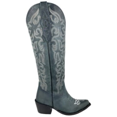 Bota Texana Feminina Vimar Bico Fino Cano Alto Couro Fóssil Azul Celeste Sola Luchese Ref:10294