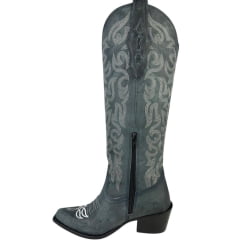 Bota Texana Feminina Vimar Bico Fino Cano Alto Couro Fóssil Azul Celeste Sola Luchese Ref:10294