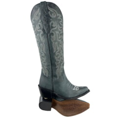 Bota Texana Feminina Vimar Bico Fino Cano Alto Couro Fóssil Azul Celeste Sola Luchese Ref:10294