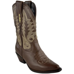 Bota Texana Feminina Vimar Bico Fino Couro Travel Amarula Bordado Bege Sola Carrara 00 Café Ref:11313