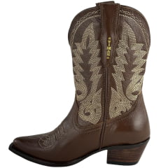 Bota Texana Feminina Vimar Bico Fino Couro Travel Amarula Bordado Bege Sola Carrara 00 Café Ref:11313