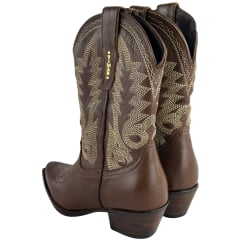 Bota Texana Feminina Vimar Bico Fino Couro Travel Amarula Bordado Bege Sola Carrara 00 Café Ref:11313