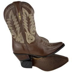Bota Texana Feminina Vimar Bico Fino Couro Travel Amarula Bordado Bege Sola Carrara 00 Café Ref:11313