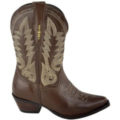 Bota Texana Feminina Vimar Bico Fino Couro Travel Amarula Bordado Bege Sola Carrara 00 Café Ref:11313