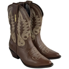 Bota Texana Feminina Vimar Bico Fino Couro Travel Amarula Bordado Bege Sola Carrara 00 Café Ref:11313
