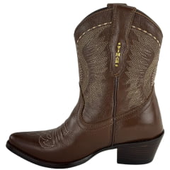 Bota Texana Feminina Vimar Bico Fino Traveel Amarula Bordado Creme Sola Genova Voo Café Ref:11312