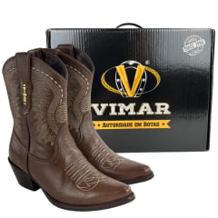 Bota Texana Feminina Vimar Bico Fino Traveel Amarula Bordado Creme Sola Genova Voo Café Ref:11312
