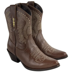 Bota Texana Feminina Vimar Bico Fino Traveel Amarula Bordado Creme Sola Genova Voo Café Ref:11312