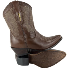 Bota Texana Feminina Vimar Bico Fino Traveel Amarula Bordado Creme Sola Genova Voo Café Ref:11312