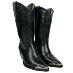 Bota Texana Feminina Vimar Bico Fino Cano Médio Couro Preto Genova Voo Ref. 11260