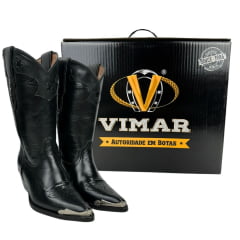 Bota Texana Feminina Vimar Bico Fino Cano Médio Couro Preto Genova Voo Ref. 11260