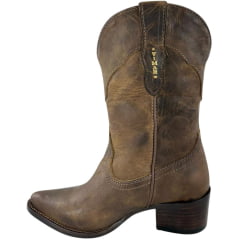 Bota Texana Feminina Vimar Bico Fino Couro Fóssil Castanho Cano Médio Sola Toscana Café V0 - Ref:11232