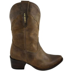 Bota Texana Feminina Vimar Bico Fino Couro Fóssil Castanho Cano Médio Sola Toscana Café V0 - Ref:11232