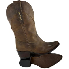 Bota Texana Feminina Vimar Bico Fino Couro Fóssil Castanho Cano Médio Sola Toscana Café V0 - Ref:11232