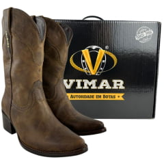Bota Texana Feminina Vimar Bico Fino Couro Fóssil Castanho Cano Médio Sola Toscana Café V0 - Ref:11232