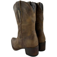 Bota Texana Feminina Vimar Bico Fino Couro Fóssil Castanho Cano Médio Sola Toscana Café V0 - Ref:11232