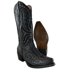 Bota Texana Feminina Vimar Bico Fino Couro Kzar/Fóssil Preto Sola Vicenza-00 Ref: 10240