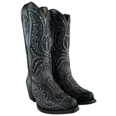 Bota Texana Feminina Vimar Bico Fino Couro Kzar/Fóssil Preto Sola Vicenza-00 Ref: 10240