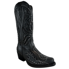 Bota Texana Feminina Vimar Bico Fino Couro Kzar/Fóssil Preto Sola Vicenza-00 Ref: 10240