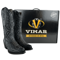Bota Texana Feminina Vimar Bico Fino Couro Kzar/Fóssil Preto Sola Vicenza-00 Ref: 10240