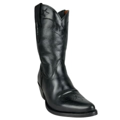 Bota Texana Feminina Vimar Bico Fino Couro Mustang Preto Com Bordado Florão Estrelas Sola Genova Ref:11260