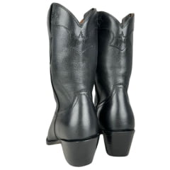 Bota Texana Feminina Vimar Bico Fino Couro Mustang Preto Com Bordado Florão Estrelas Sola Genova Ref:11260