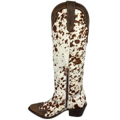 Bota Texana Feminina Vimar Bico Fino Couro Pelo Fóssil Castanho E Café Ref: 10269