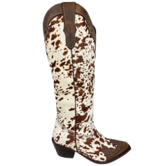 Bota Texana Feminina Vimar Bico Fino Couro Pelo Fóssil Castanho E Café Ref: 10269