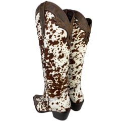 Bota Texana Feminina Vimar Bico Fino Couro Pelo Fóssil Castanho E Café Ref: 10269