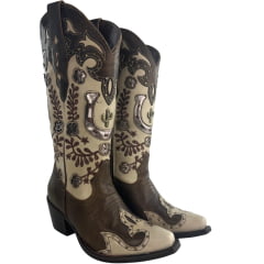 Bota Texana Feminina Vimar Bico Fino Couro Sli/Fóssil Castanho/Off White Sola Luchese REF:10301