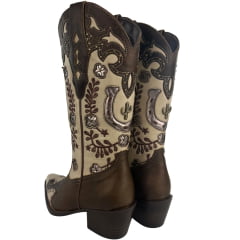 Bota Texana Feminina Vimar Bico Fino Couro Sli/Fóssil Castanho/Off White Sola Luchese REF:10301