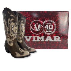 Bota Texana Feminina Vimar Bico Fino Couro Sli/Fóssil Castanho/Off White Sola Luchese REF:10301