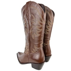 Bota Texana Feminina Vimar Bico Fino Couro Travel Amarula Bordado Sola Carrara Café Ref: 10278