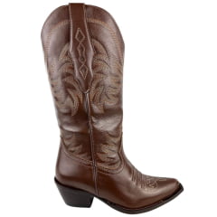 Bota Texana Feminina Vimar Bico Fino Couro Travel Amarula Bordado Sola Carrara Café Ref: 10278