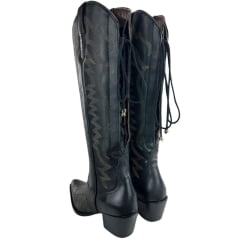 Bota Texana Feminina Vimar Bico Fino Couro Travel Preto Sola Luchese Com Cordão De Ajuste Ref:10280