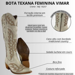 Bota Texana Feminina Vimar Bico Fino Creme Sola Luchese Salto Madeira ReF10257